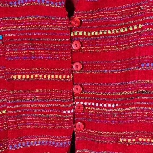 ANU BY NATURAL red woven button up lined blazer mandarin Sz S Ugly Christmas - Picture 3 of 4